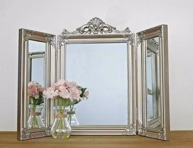 Marco Paul Silver Shabby Chic Metal Tabletop Dressing Table Mirror – 1