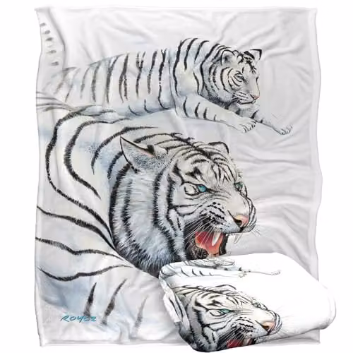 JQ Licensing Royce Mcclure White Tigers Silky Touch Super Soft Throw Blanket, White, W/D/H: 152 x 127 cm