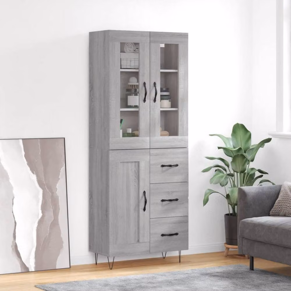 Berkfield Home Modern Grey Sonoma Highboard in Engineered Wood, W/D/H: 69.5 x 34 x 180 cm – 2
