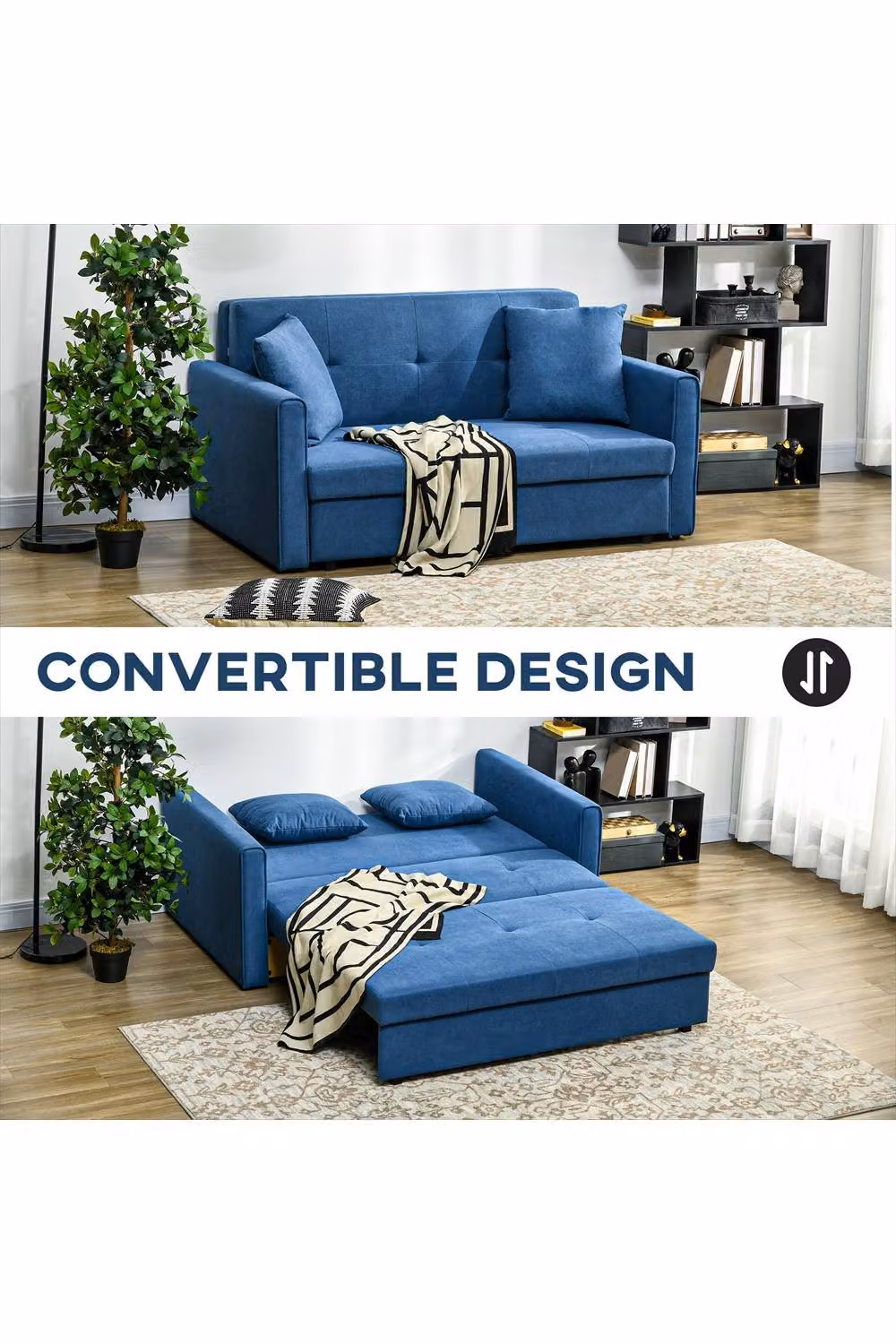 ERGOVEXA 2 Seater Sofa Bed in Blue with Hidden Storage and Removable Fabric Covers – 2