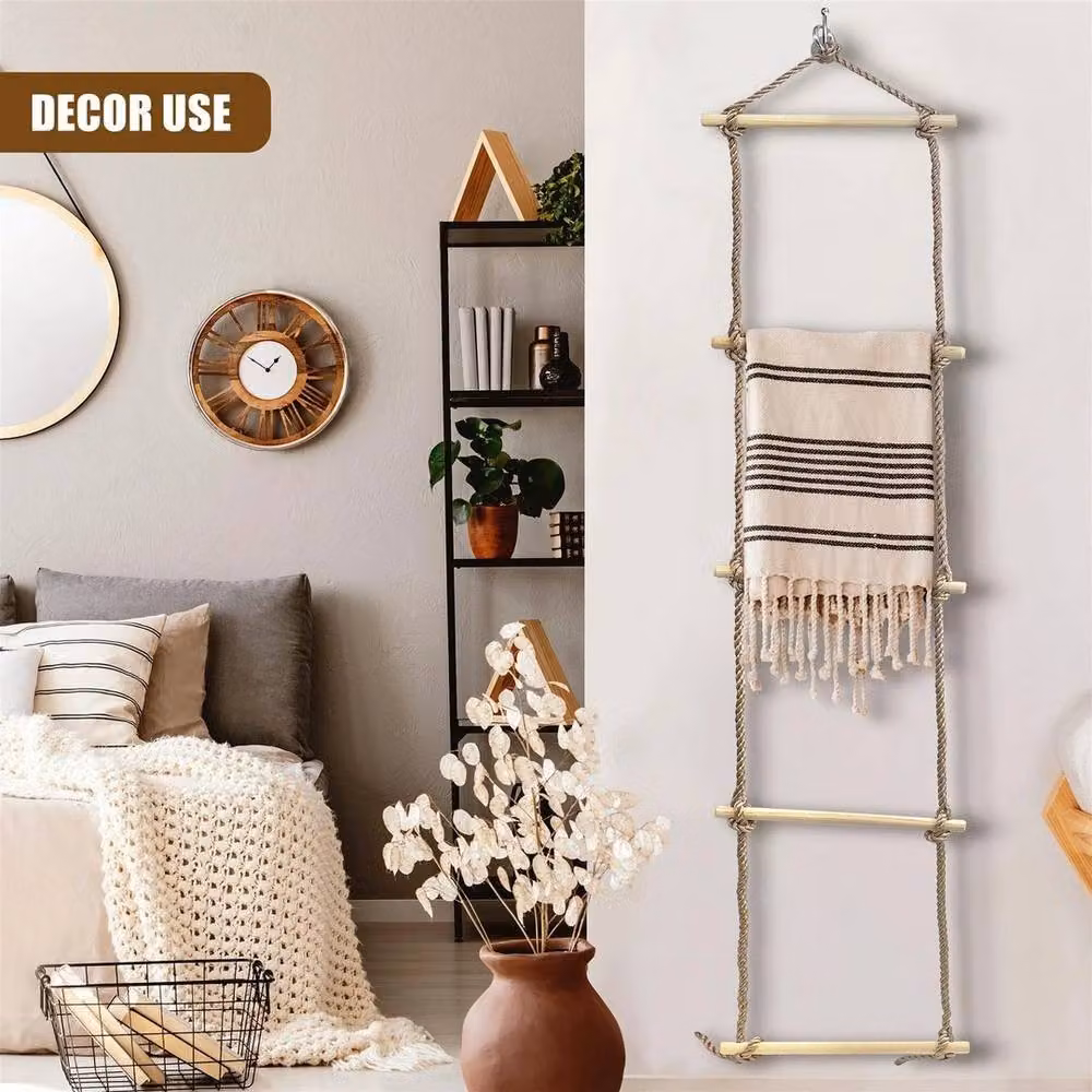 Kelvenix Hanging Rope Ladder with 5 Brown Wooden Rungs – 2