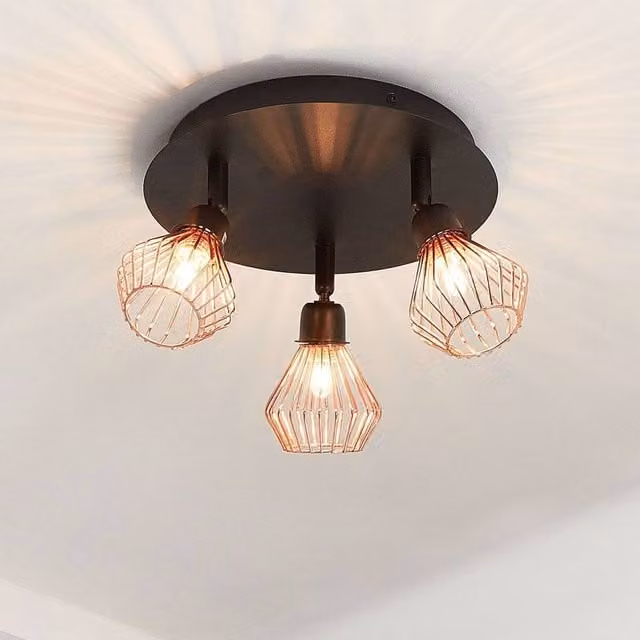 Wyld and Coco Industrial 3-Head Adjustable Copper and Black Metal Ceiling Light