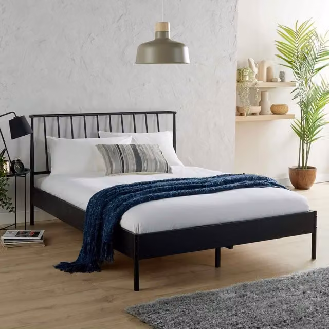 Home Source Odessa Modern Metal Bed Frame, Black, W: 140 cm, L: 200 cm