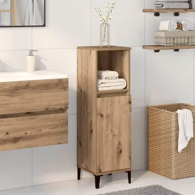 Berkfield Home Artisan Oak Bathroom Cabinet in Brown, W/D/H: 30 x 30 x 100 cm – 1