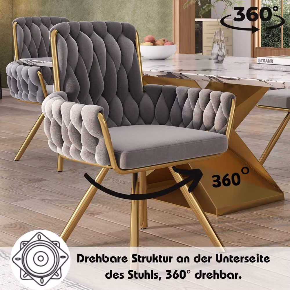 BTM Set of 4 Grey Velvet Swivel Armchairs with Metal Legs – 2