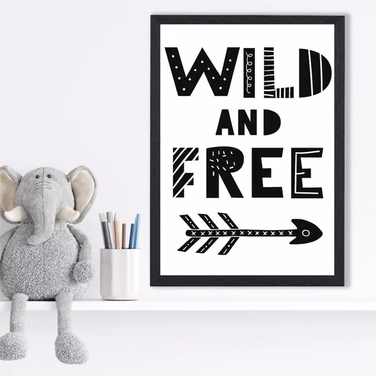ARTZE Wild and Free Scandi Quote Framed Typography Print, Black Frame, A2