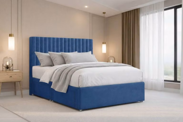 Nexus Mattresses Ltd Amalfi Plush Sprung Divan Set with 2 Drawers and 54 inch Headboard in Blue, Super King, W/D/H: 160 x 200 cm