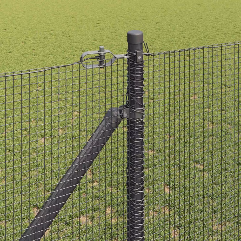 Berkfield Home Grey Powder-Coated Steel Welded Wire Fence with 13 In-Ground Spike Posts, W: 25 m, H: 1.4 m – 3