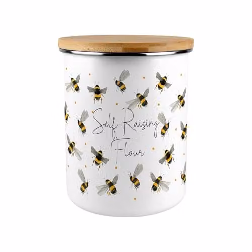 Purely Home Extra Large White Enamel Self-Raising Flour Canister with Bamboo Lid