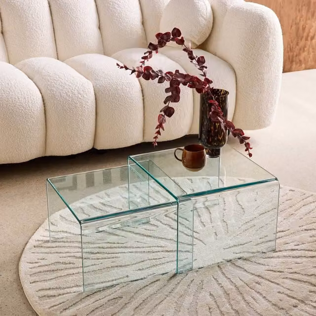 sweeek Modern Rectangular and Square Nesting Tables with Clear Tempered Glass Tops