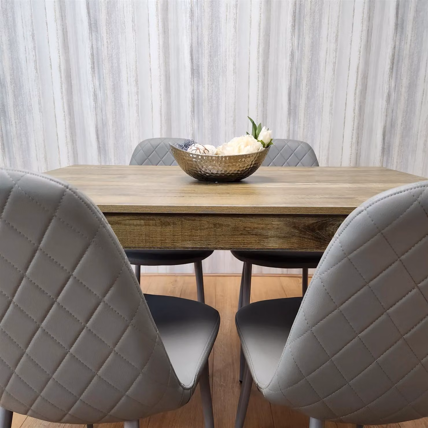 KOSY KOALA Modern Dining Table Set with 4 Grey Gem Pattern Chairs in Brown – 2