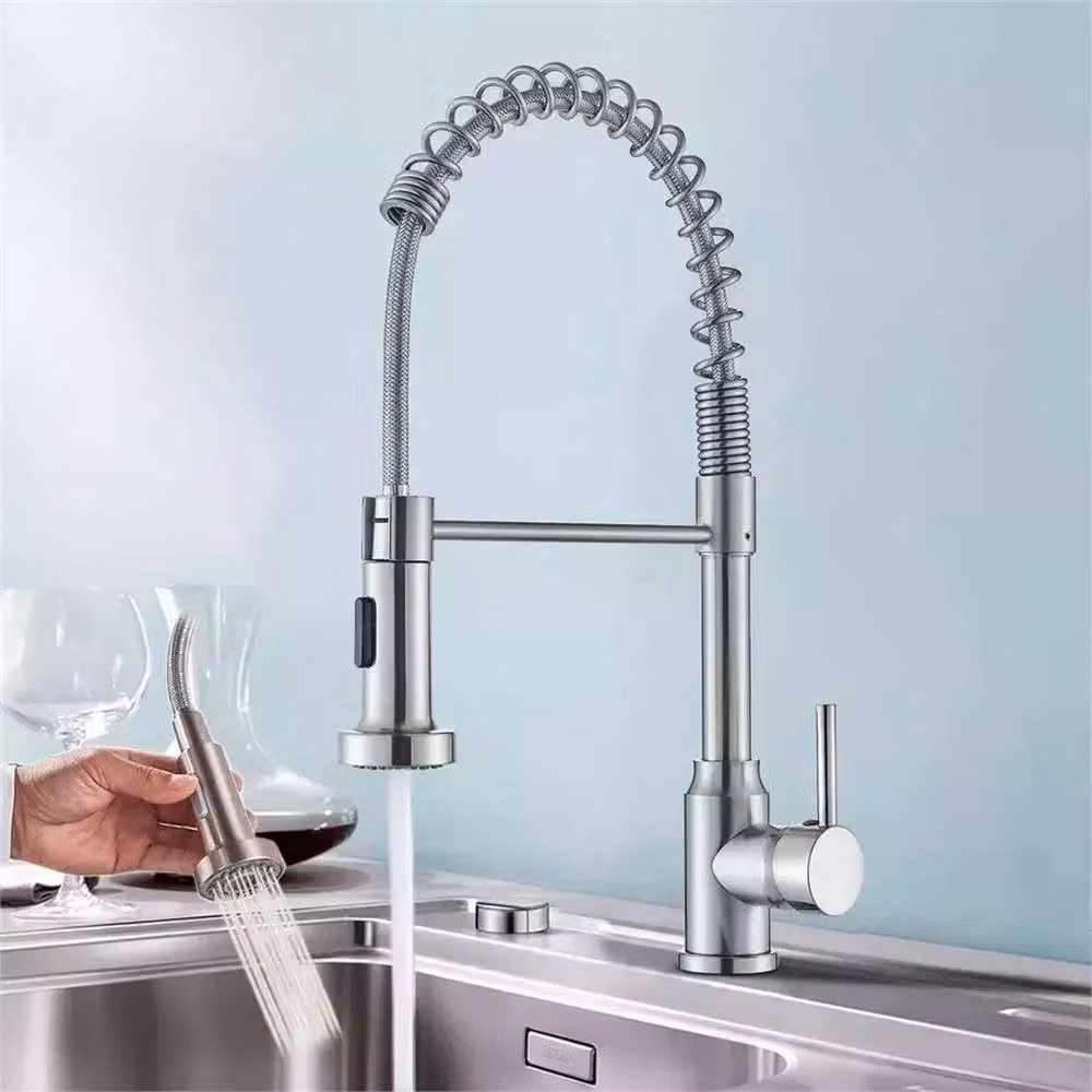 VOGREX Stainless Steel Kitchen Mixer Tap with 360 Degree Swivel and Pull Out Spray in Silver – 3
