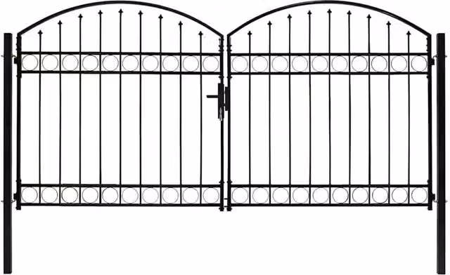 Berkfield Home Black Steel Double Swing Fence Gate with Arched Top, W: 300 cm, H: 150 cm – 1