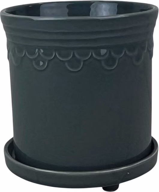 Four Candle Grey Ceramic Saucer Planter Pot for Indoor Houseplants and Succulents, 14.5cm