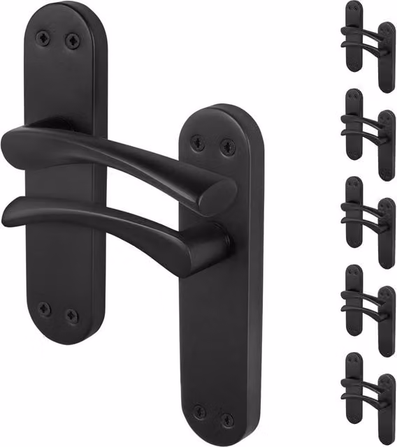 AFIT Novi Black Twist Door Handles with Backplate, Internal Lever, 6 Pairs, Matt Black