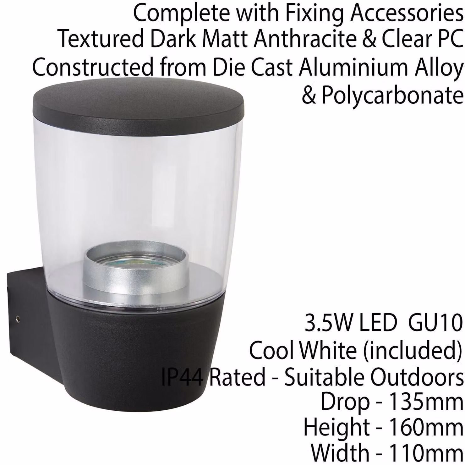 Loops 2 Pack Modern Round LED Outdoor Wall Light in Black with Cool White Light, IP44 Rated – 3
