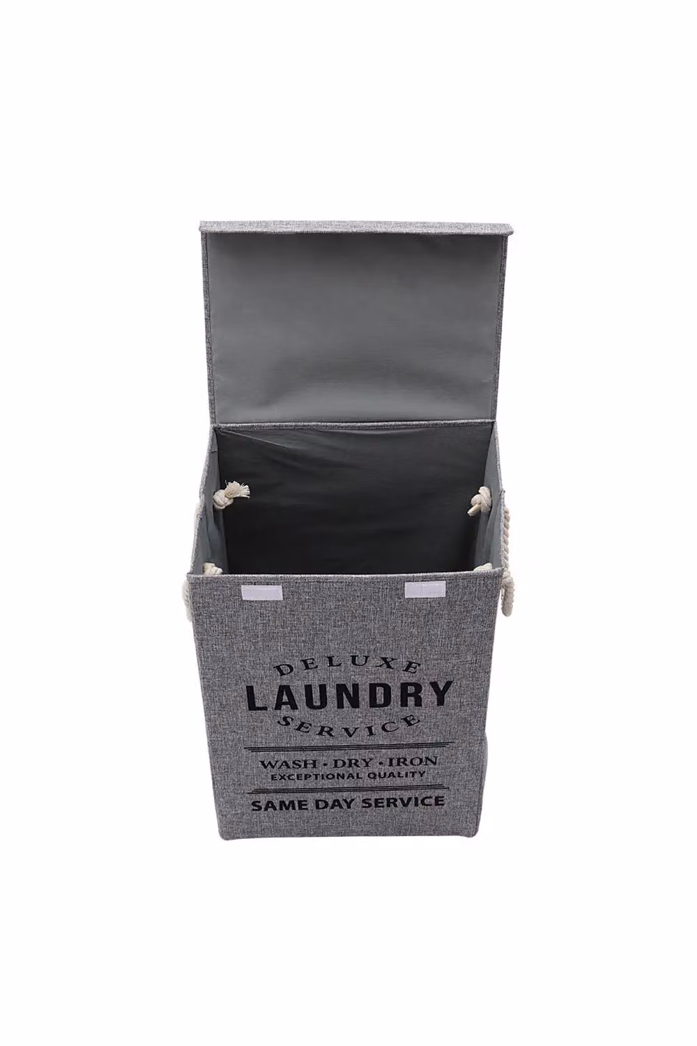 H&O Direct Foldable Fabric Laundry Basket with Lid and Rope Handles, Grey – 2