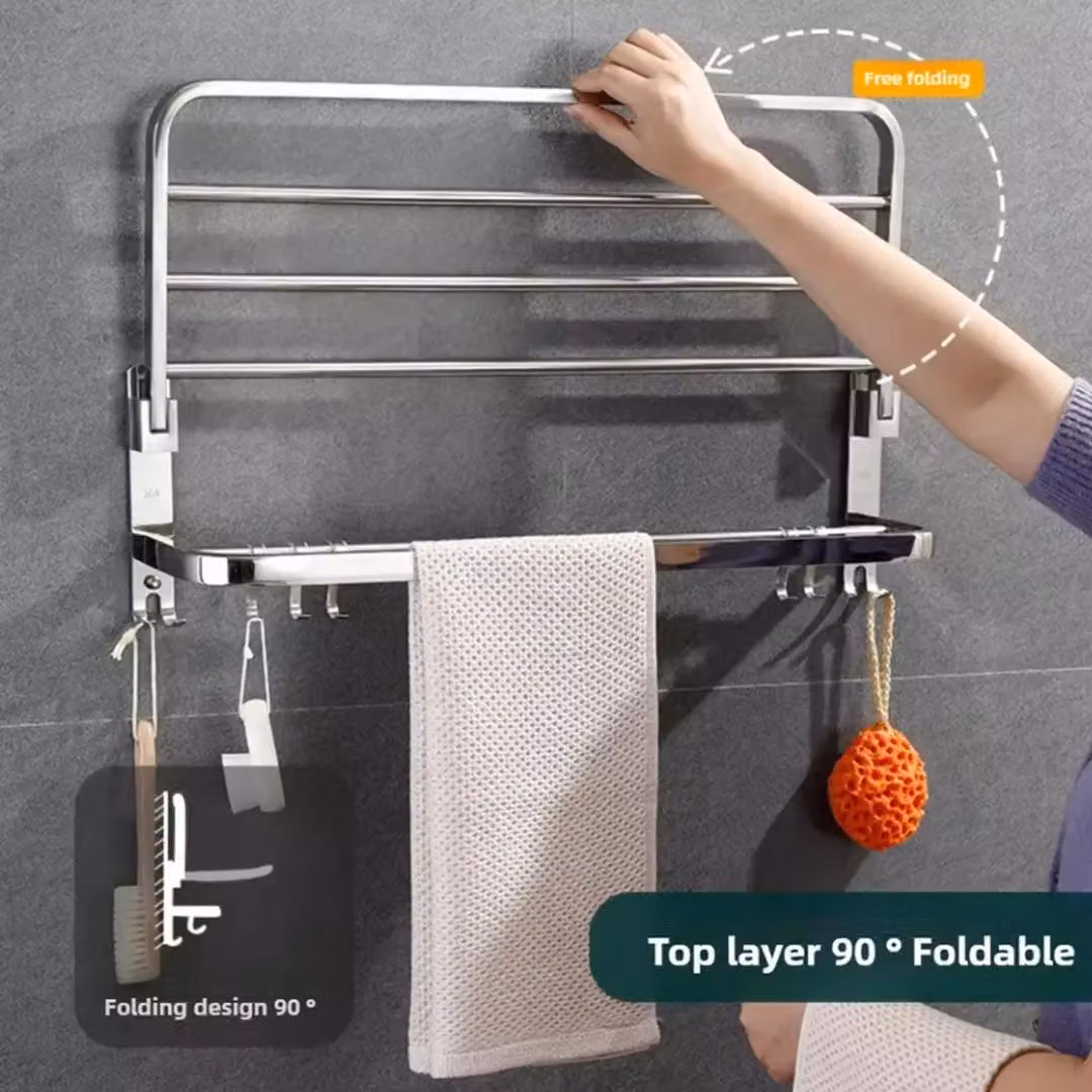 SPETLEK Double Tier Wall Mounted Towel Rail Holder in Silver – 4