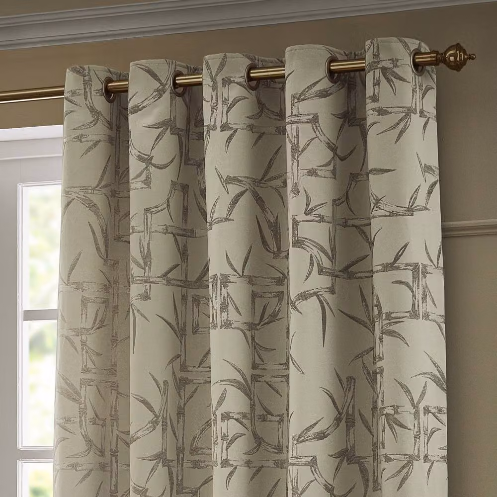 Paoletti Bamboo Jacquard Eyelet Curtain Pair in Champagne, Width: 229 cm, Drop: 137 cm – 2