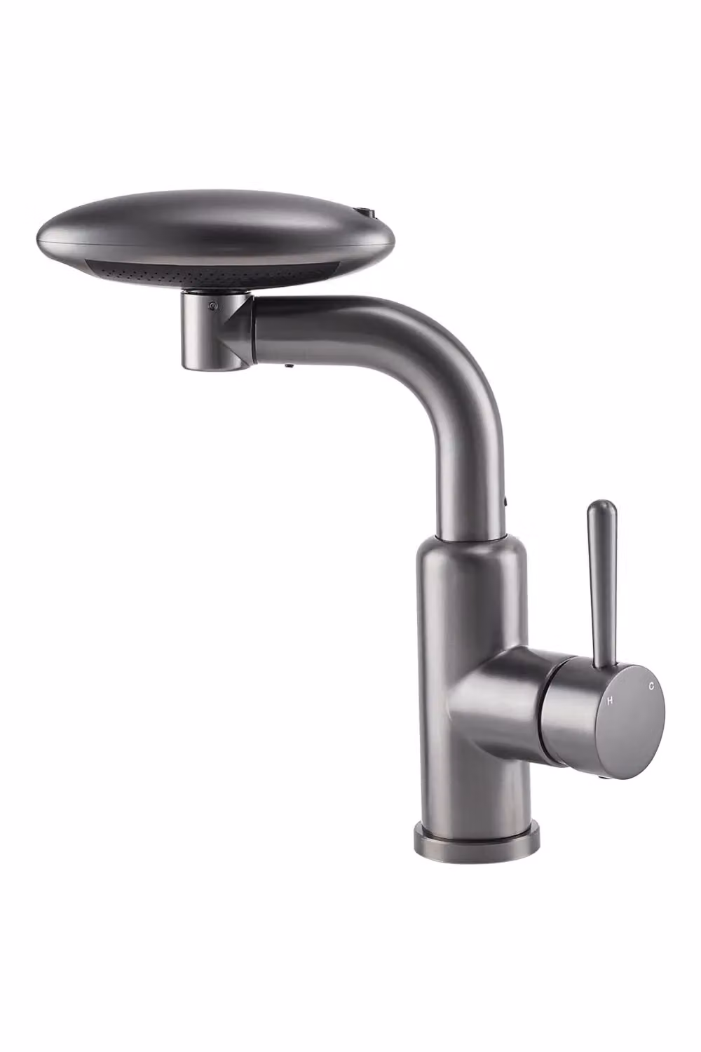 H&O Direct Grey Stainless Steel Retractable Kitchen Faucet with Pull-out Sprayer and Swivel Spout – 3