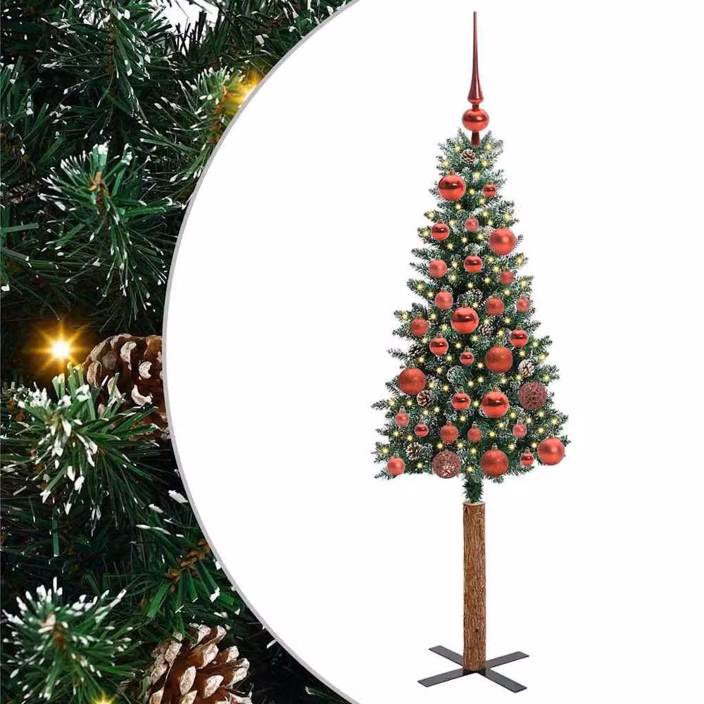 Berkfield Home Slim Christmas Tree with 150 LEDs in Green and White, Height: 150 cm – 2