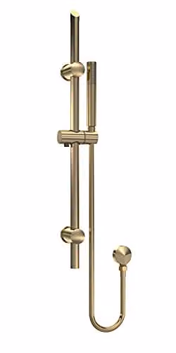 nuie STY842 Arvan Modern Bathroom Round Slide Rail Kit with Outlet Elbow, Flex Hose and Single Function Handset, Brushed Brass