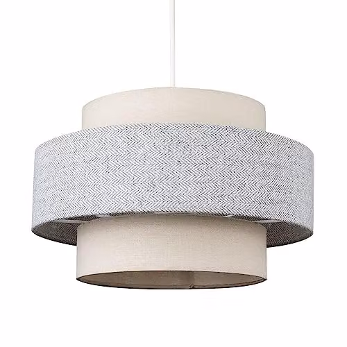 ValueLights Modern Grey Fabric Cylinder Ceiling Pendant Shade, Width: 30 cm – 1