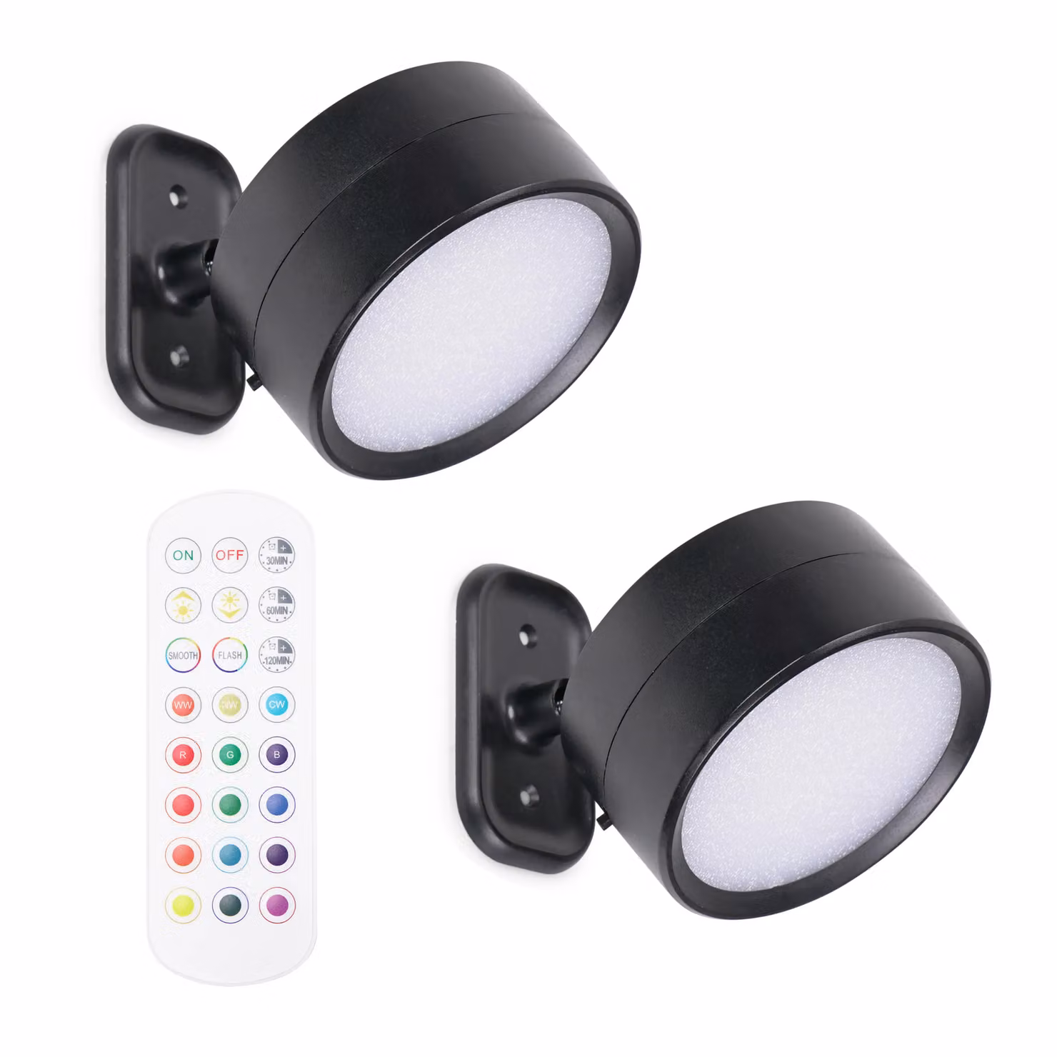 ValueLights Marshall Set of 2 Rechargeable RGB LED Wall Spotlights in Black – 2