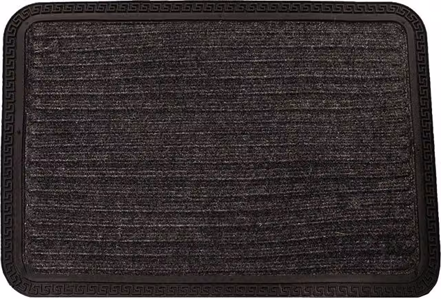 Roseley Modern Striped Rectangular Door Mat in Black, Machine Washable Polypropylene and Rubber