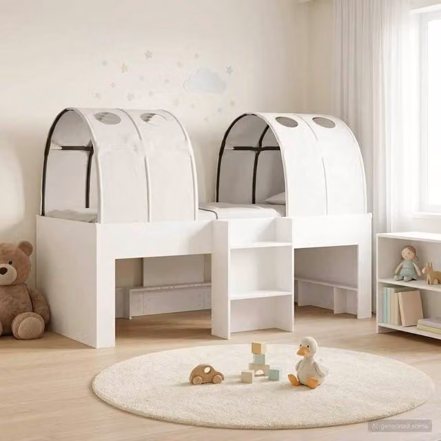 Berkfield Home 3-Piece Modern Bed with Tunnel and Lift-Up Base in White Engineered Wood