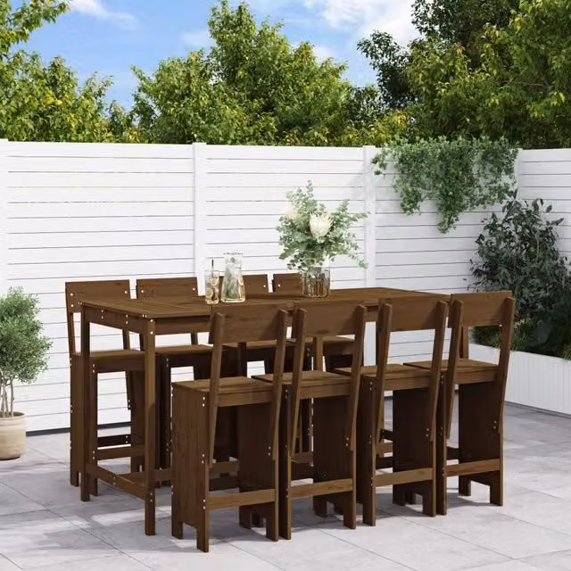 Berkfield Home 9 Piece Rustic Garden Bar Set in Honey Brown Lacquered Solid Pine Wood – 1