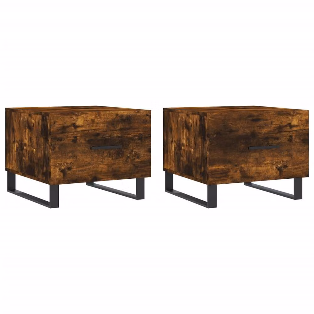 Berkfield Home Set of 2 Smoked Oak Decorative Coffee Tables in Brown, W/D/H: 50 x 50 x 40 cm – 3