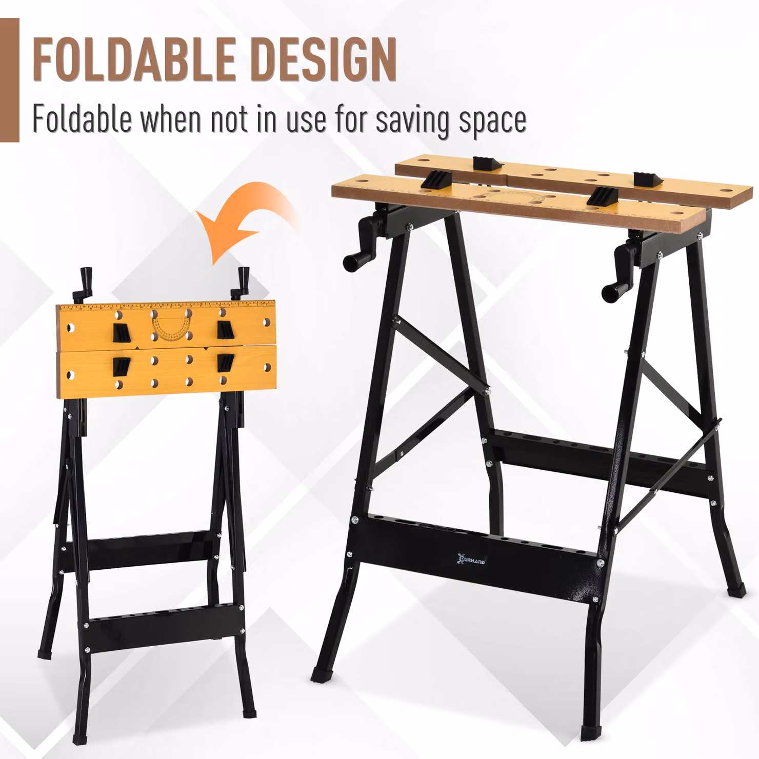 DURHAND 4-in-1 Folding Sawhorse Clamp Table with 4 Adjustable Clamping Pegs, Black – 4