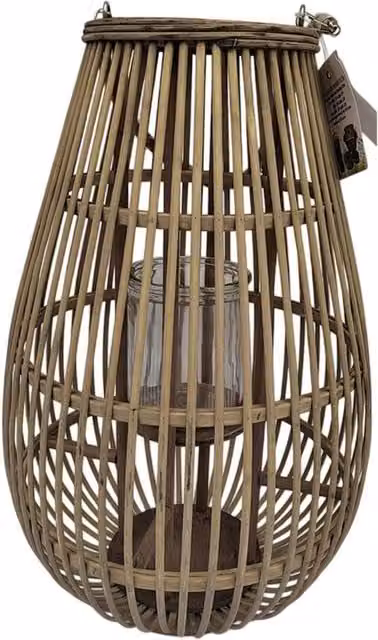 Hill Interiors Ellipse Medium Oval Rattan and Glass Tabletop Candle Lantern, Brown, H: 42.0 cm, W: 28.0 cm, D: 28.0 cm – 1