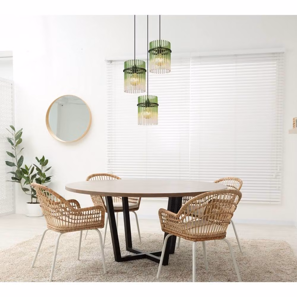 Netlighting Gorley Cluster Pendant Light with Matt Black Metal and Green Glass Shades, 3x E27, Height Adjustable – 3