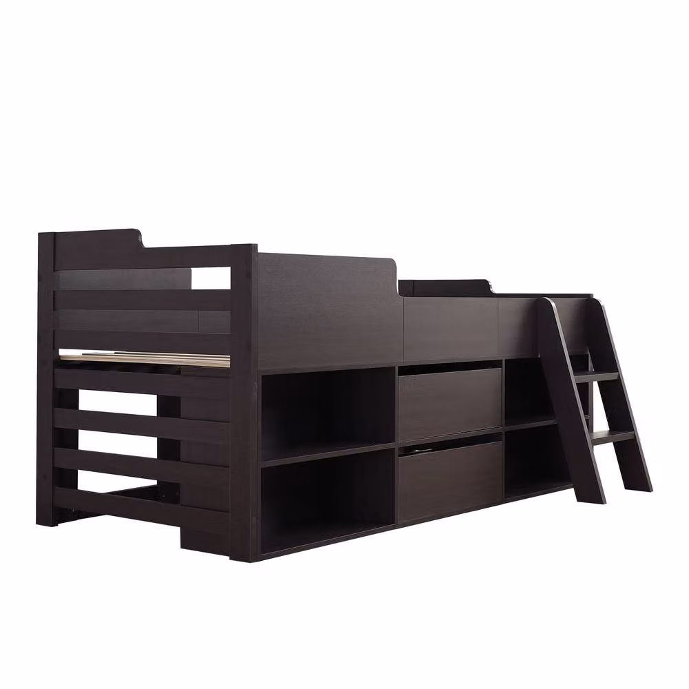 ModernLuxe Cabin Mid-Height Single Bed for Children in Taupe with Storage Drawers and Bedside Shelf – 3