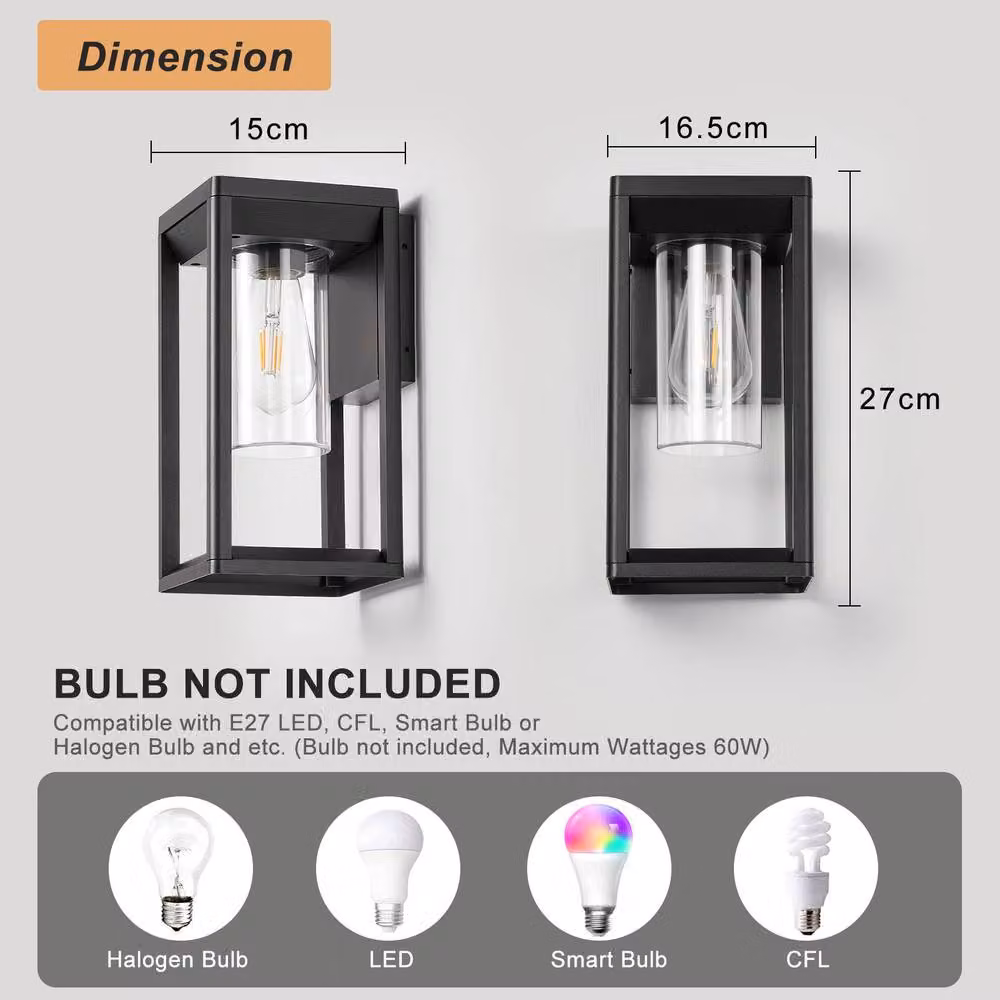 Harper Living LED Outdoor Wall Lantern in Black with Transparent Glass Shade – 7