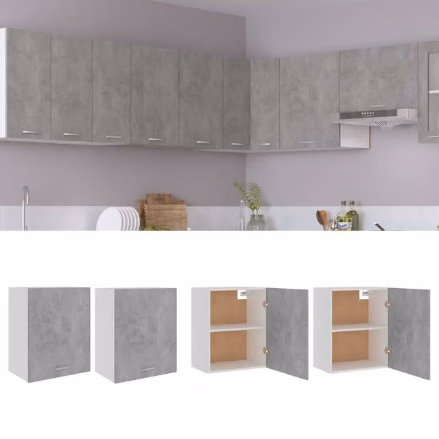 Berkfield Home Set of 2 Modern Wall Mounted Kitchen Cabinets in Grey MDF, W/D/H: 50 x 31 x 60 cm – 1