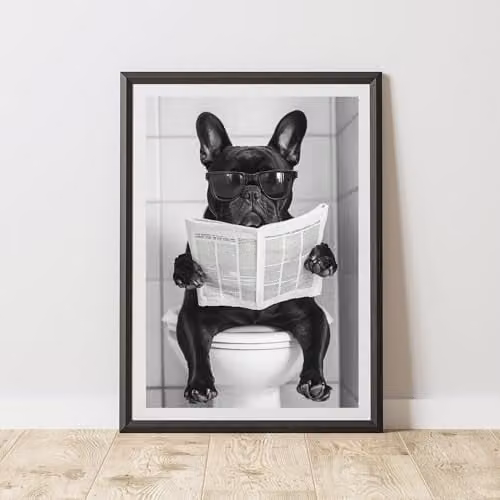 60 Second Makeover French Bulldog Newspaper Animal Print Paper Poster, Black and White, A4