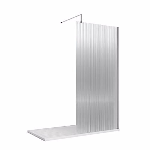 nuie WRFL18580 Fluted Modern Bathroom Wetroom Screen with Bar, 8mm Toughened Safety Glass, Polished Chrome, W: 800 mm
