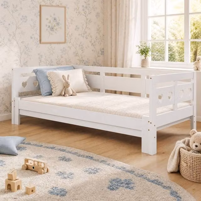 STILVORA Modern Single Bed Frame with Trundle in White – 1
