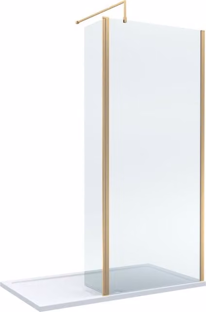 Balterley 8mm Glass Walk-In Wetroom Screen with Return and Tray, Brushed Brass and Gold, W: 1400 mm, D: 800 mm
