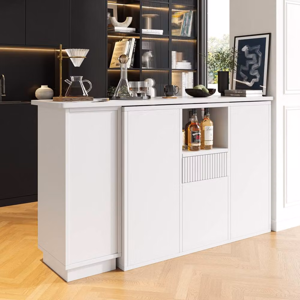 Merax Modern Swivelling Kitchen Island Bar Table with Storage in White – 2