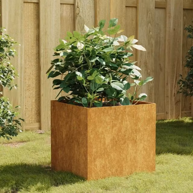 Berkfield Home Brown Corten Steel Planter Tub W/D/H: 40 x 40 x 41 cm – 1