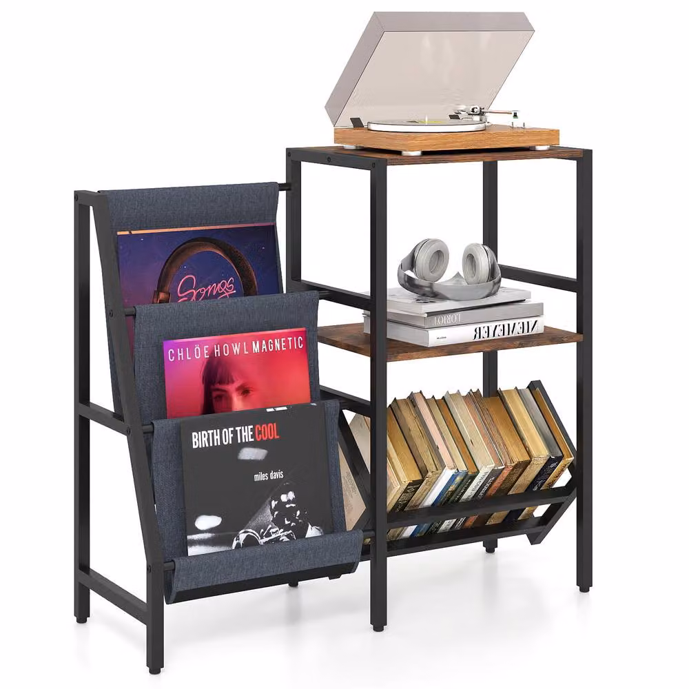Costway Industrial Geometric Vinyl Holder with Metal Frame in Brown – 4