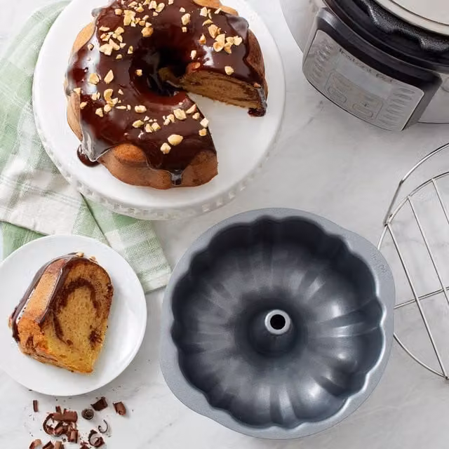 Instant Pot Non-Stick Round Fluted Bundt Cake Pan, Grey, Carbon Steel