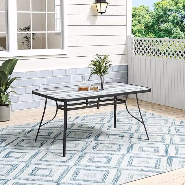 Lifeideas Round Glass and Metal Garden Coffee Table in White and Black, Diameter: 90 cm