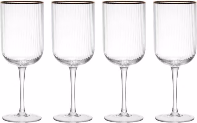 Mikasa Sorrento Ridged Crystal White Wine Glasses, Set of 4, 400ml, Transparent Gold – 1