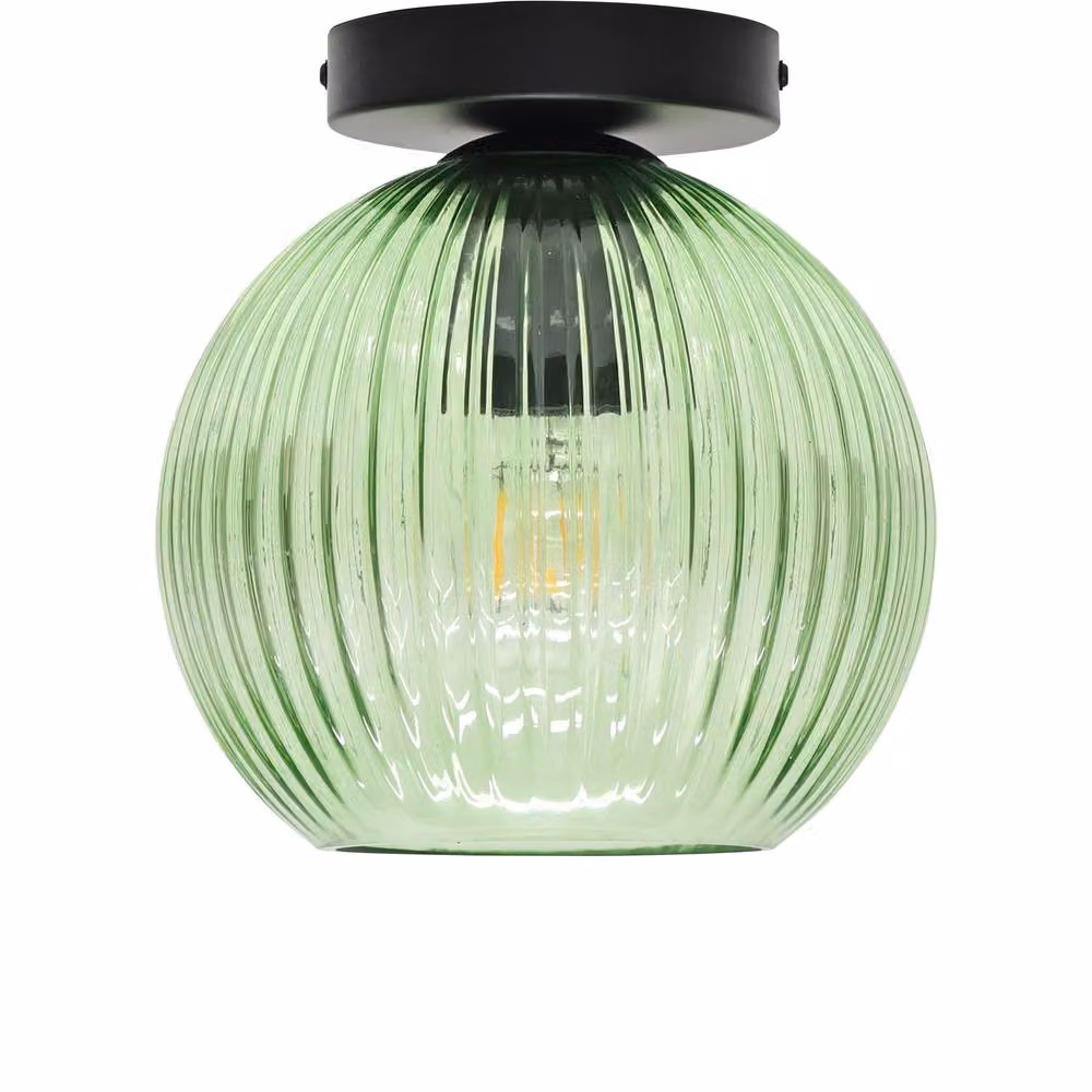 First Choice Lighting Betchley Set of 2 Green Ribbed Glass Globe Black Ceiling Lights – 2