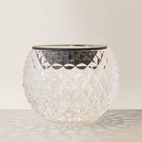 ValueLights Solar Powered Outdoor Black Diamond Pattern Glass Table Lamp Garden Light